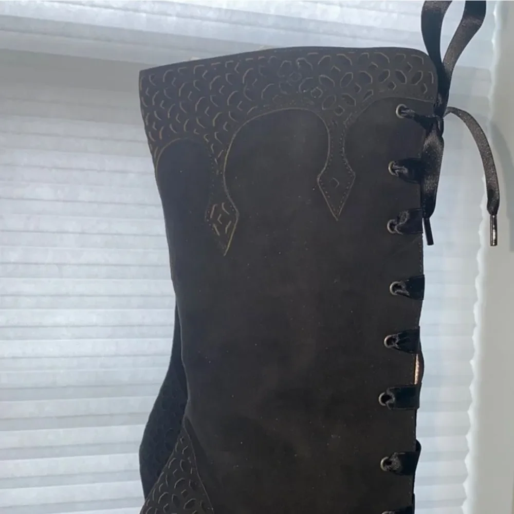 New Marchez Vous Roux Boot Black Suede Sz 7